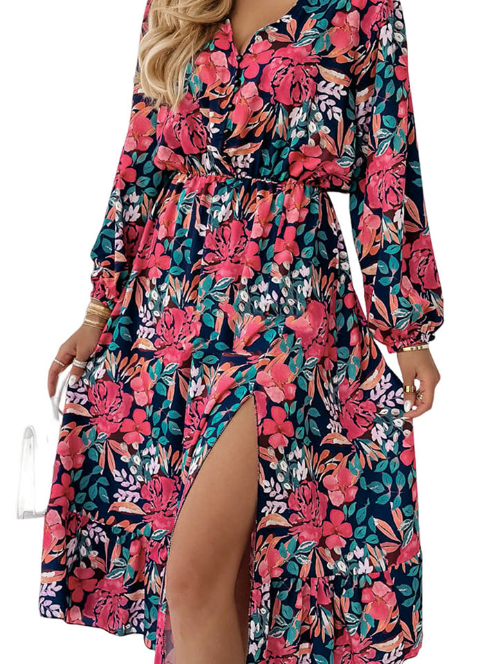 * APP EXCLUSIVE* Printed Long Sleeve Slit Dress