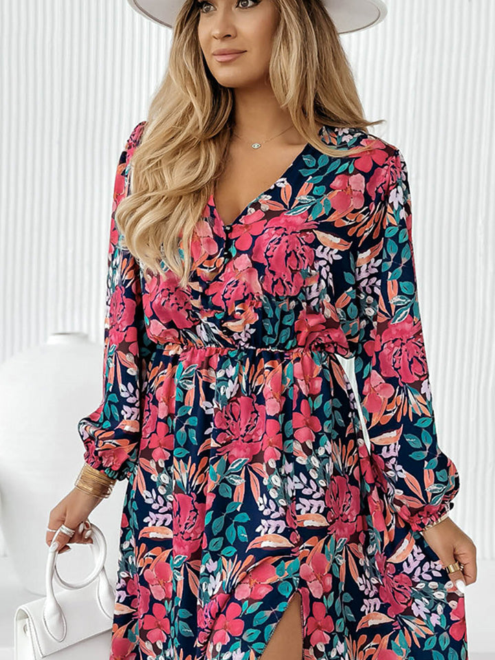 * APP EXCLUSIVE* Printed Long Sleeve Slit Dress