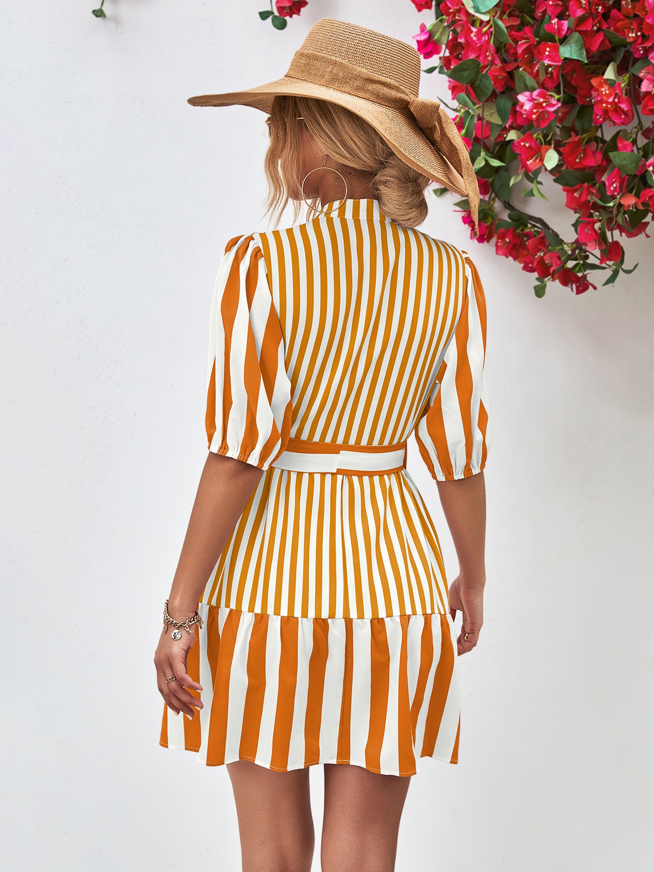 *APP EXCLUSIVE* Striped Half Sleeve Tie Waist Mini Dress