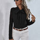*APP EXCLUSIVE* Tie Neck Spliced Lace Long Sleeve Top