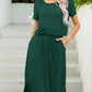 *APP EXCLUSIVE* Round Neck Short Sleeve Slit Dress with Pockets