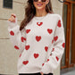 Heart Pattern Lantern Sleeve Round Neck Tunic Sweater