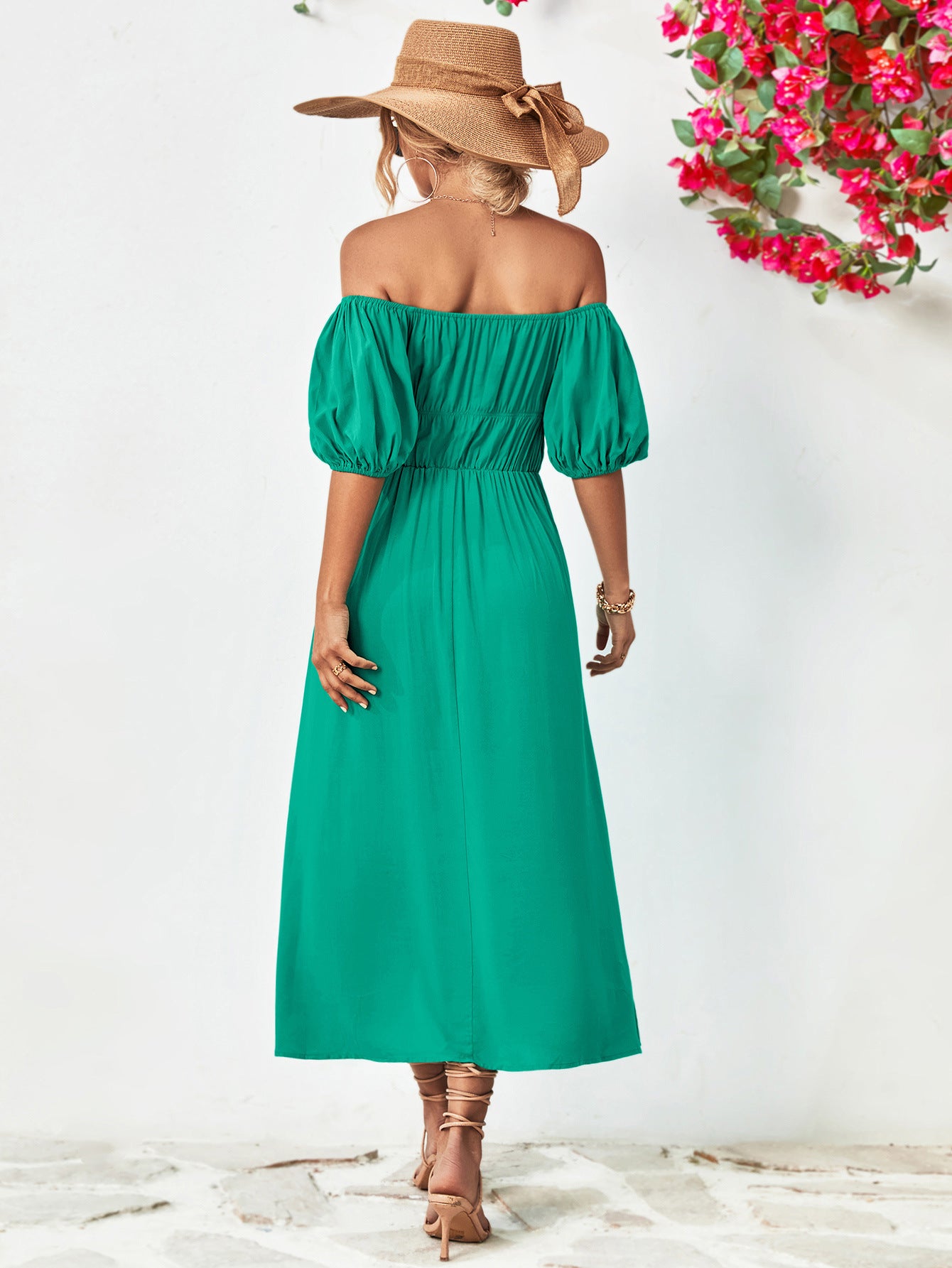 *APP EXCLUSIVE* Off-Shoulder Balloon Sleeve Midi Dress