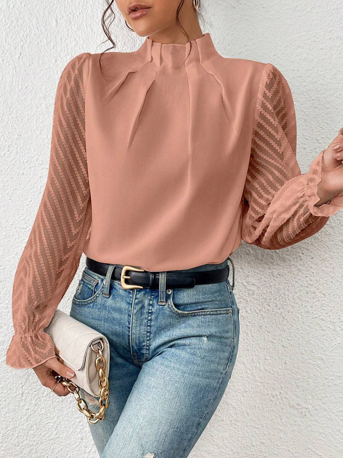 *APP EXCLUSIVE*Sheer Chevron Sleeve Blouse