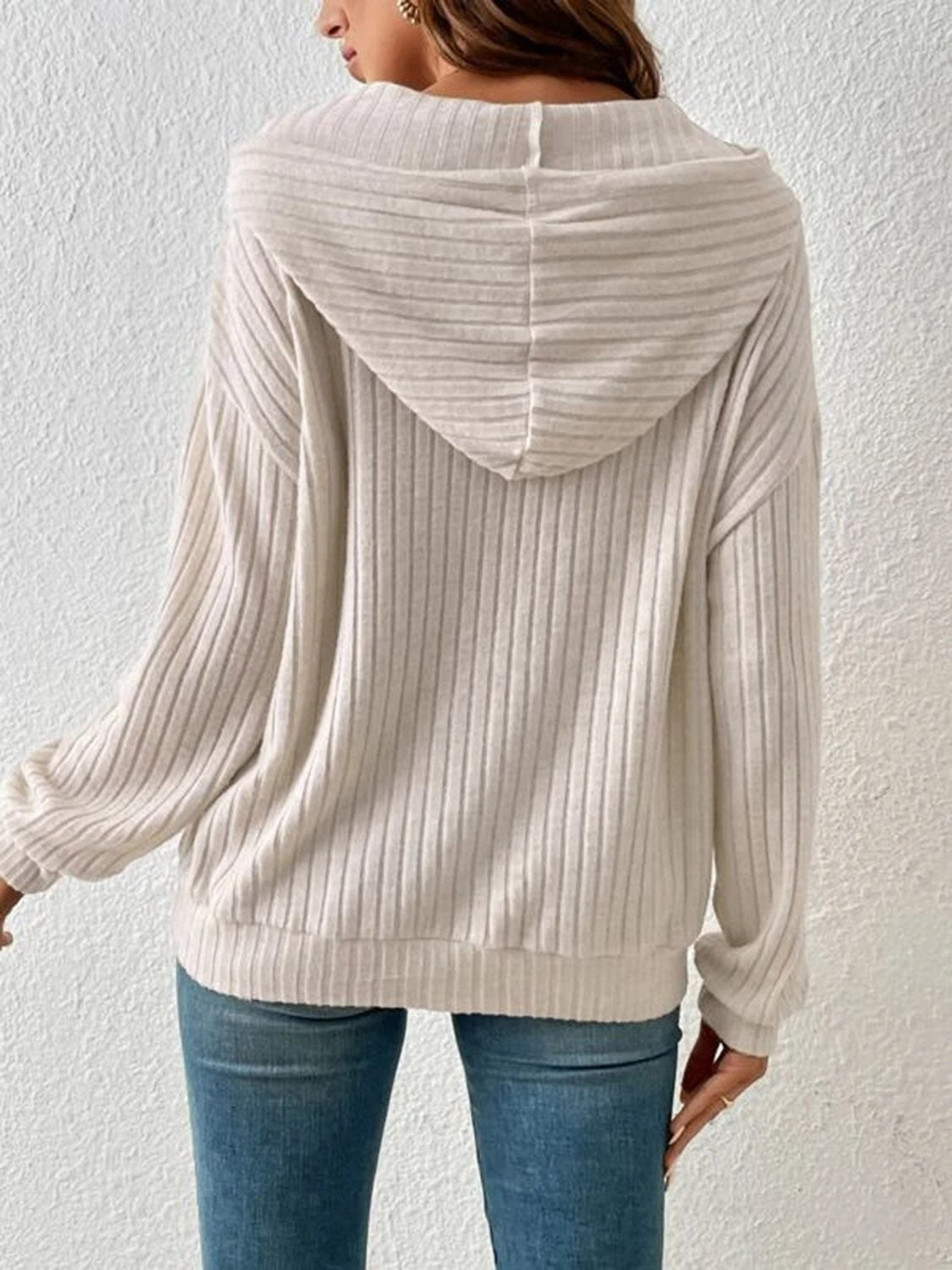 *APP EXCLUSIVE* Ribbed Dropped Shoulder Drawstring Hoodie