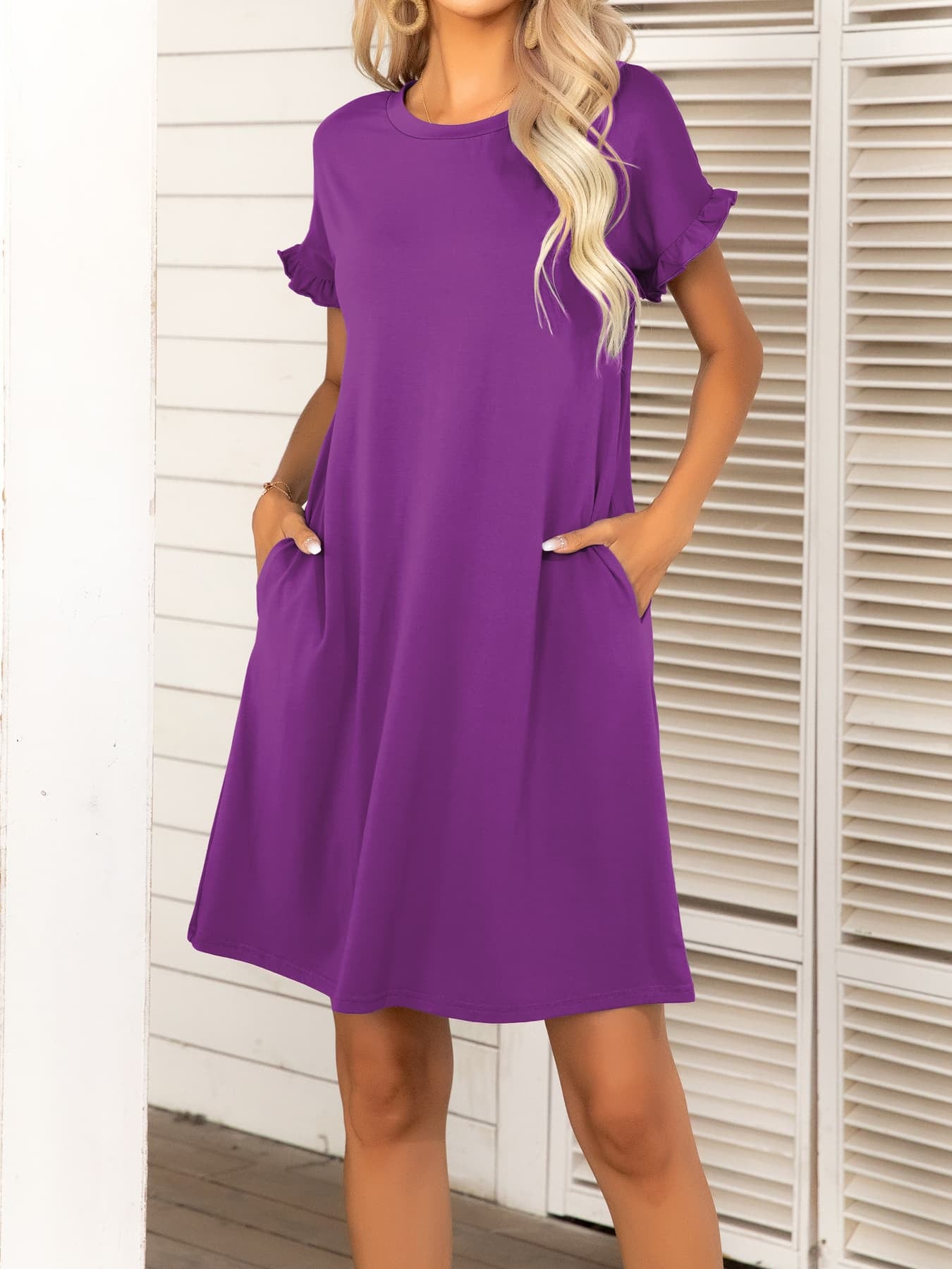 *APP EXCLUSIVE* Round Neck Flounce Sleeve Dress with Pockets