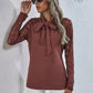 *APP EXCLUSIVE* Tie Neck Spliced Lace Long Sleeve Top