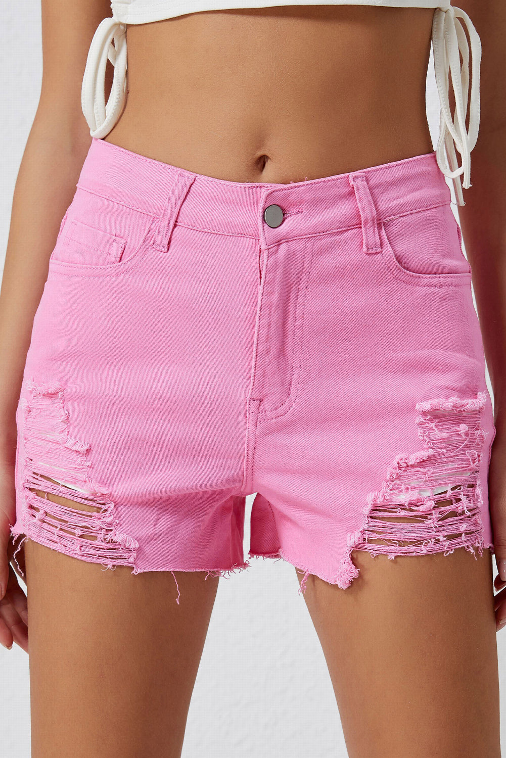 *APP EXCLUSIVE* Pink Distressed Denim Shorts