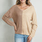 Pink Colorblock Vneck Long Sleeve Pullover Sweater