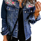 *App Exclusive* Floral Leopard Distressed Denim Jacket
