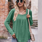Pleated Detail Curved Hem Long Sleeve Top