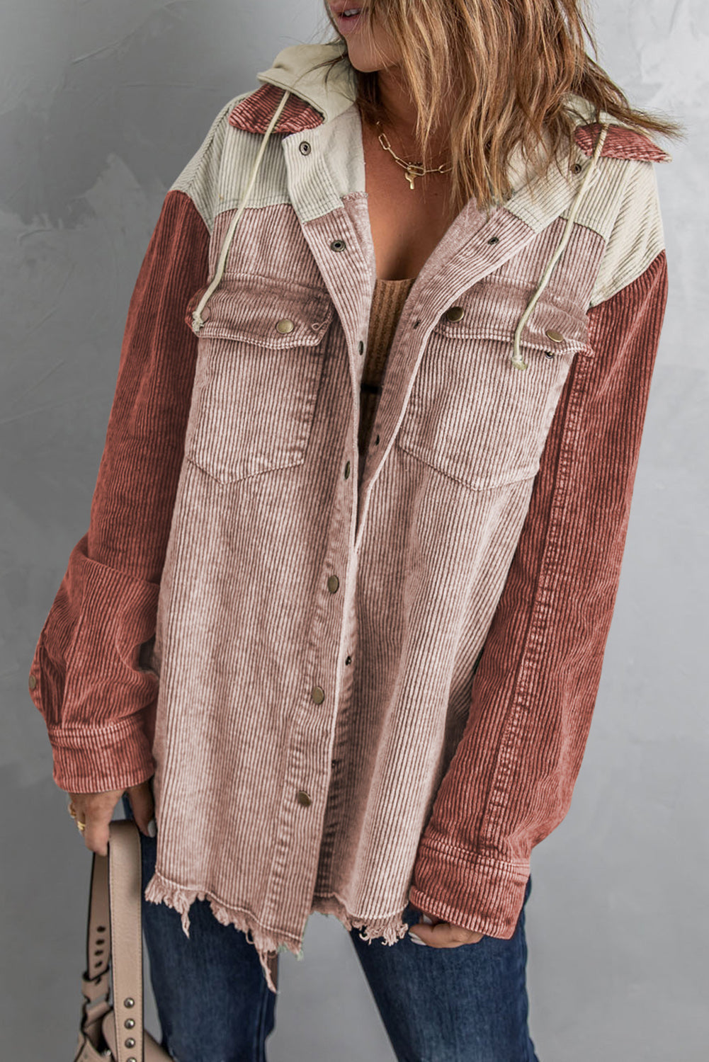 *App Exclusive* Snap Front Hooded Corduroy Shacket
