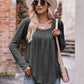 Pleated Detail Curved Hem Long Sleeve Top