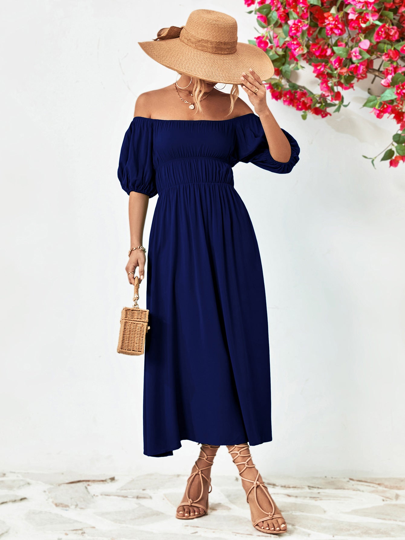 *APP EXCLUSIVE* Off-Shoulder Balloon Sleeve Midi Dress