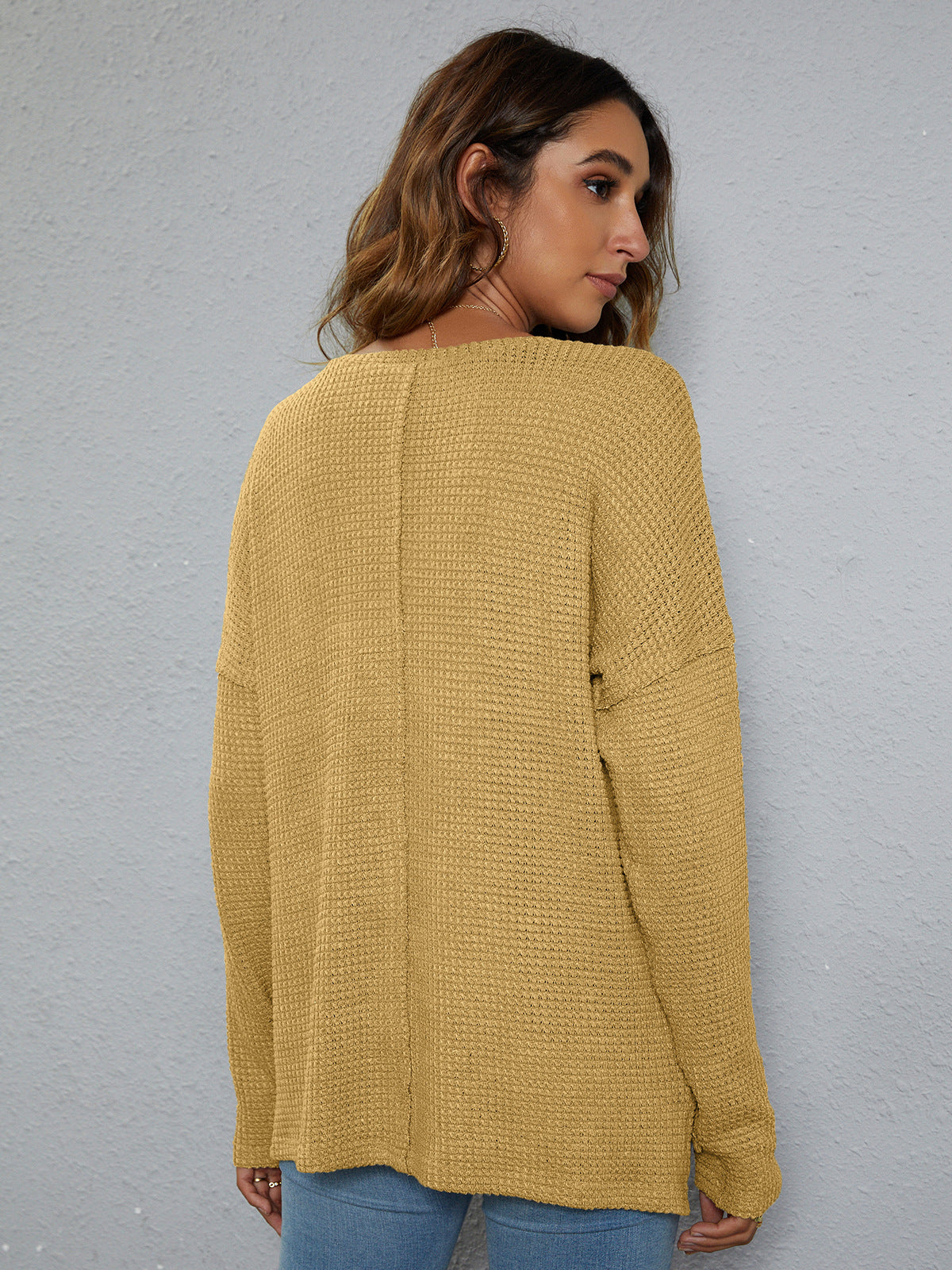 *APP EXCLUSIVE* Dropped Shoulder High-Low Waffle-Knit Top