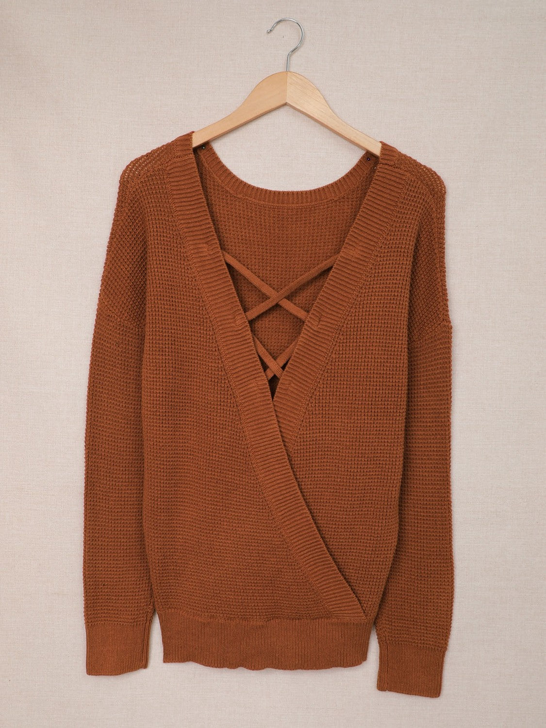*App Exclusive* Crisscross Open Back Waffleknit Sweater