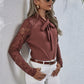*APP EXCLUSIVE* Tie Neck Spliced Lace Long Sleeve Top