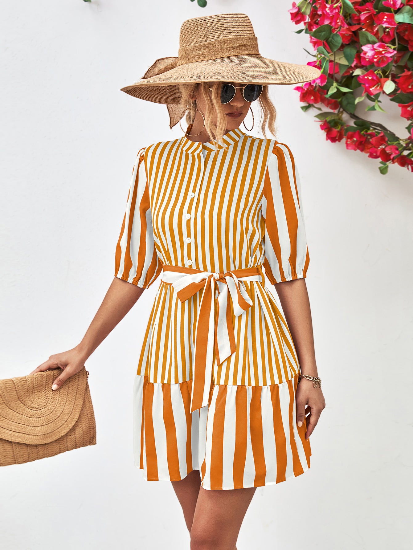 *APP EXCLUSIVE* Striped Half Sleeve Tie Waist Mini Dress