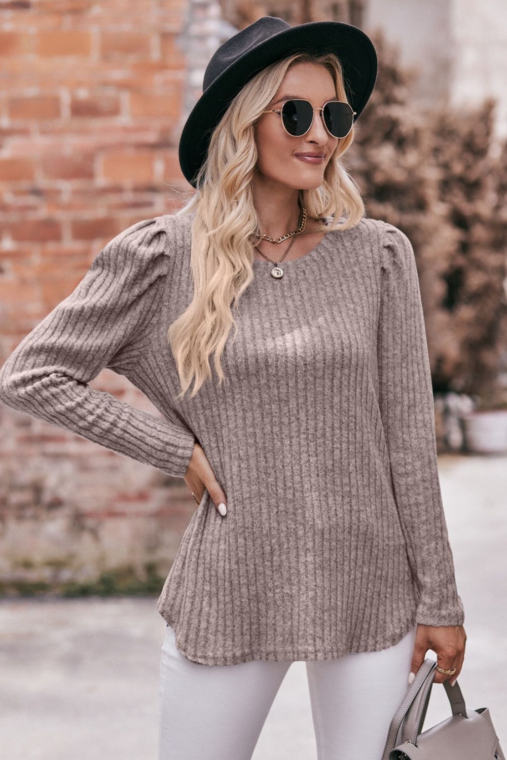 *APP EXCLUSIVE* Puff Sleeve Ribbed Top