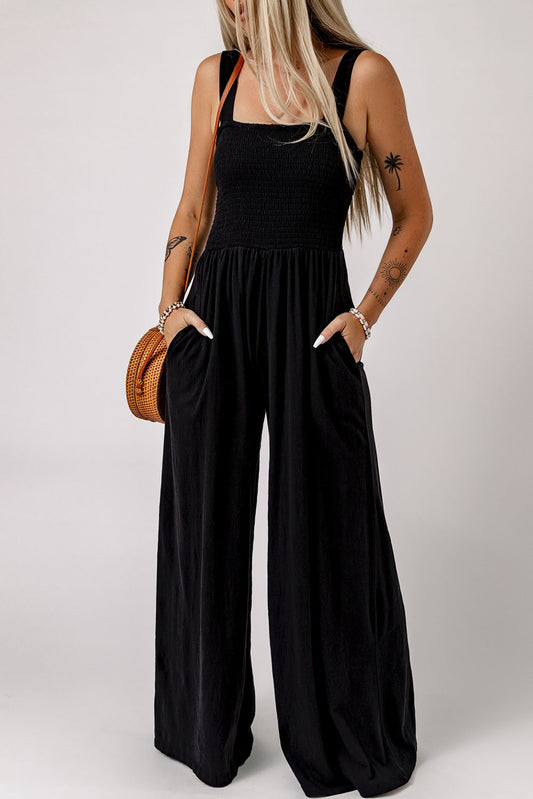 *APP EXCLUSIVE* Smocked Square Neck Wide Leg Jumpsuit with Pockets