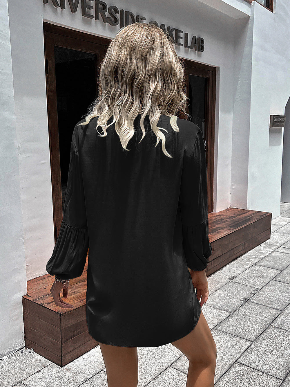 *APP EXCLUSIVE* Notched Neck Balloon Sleeve Shirt