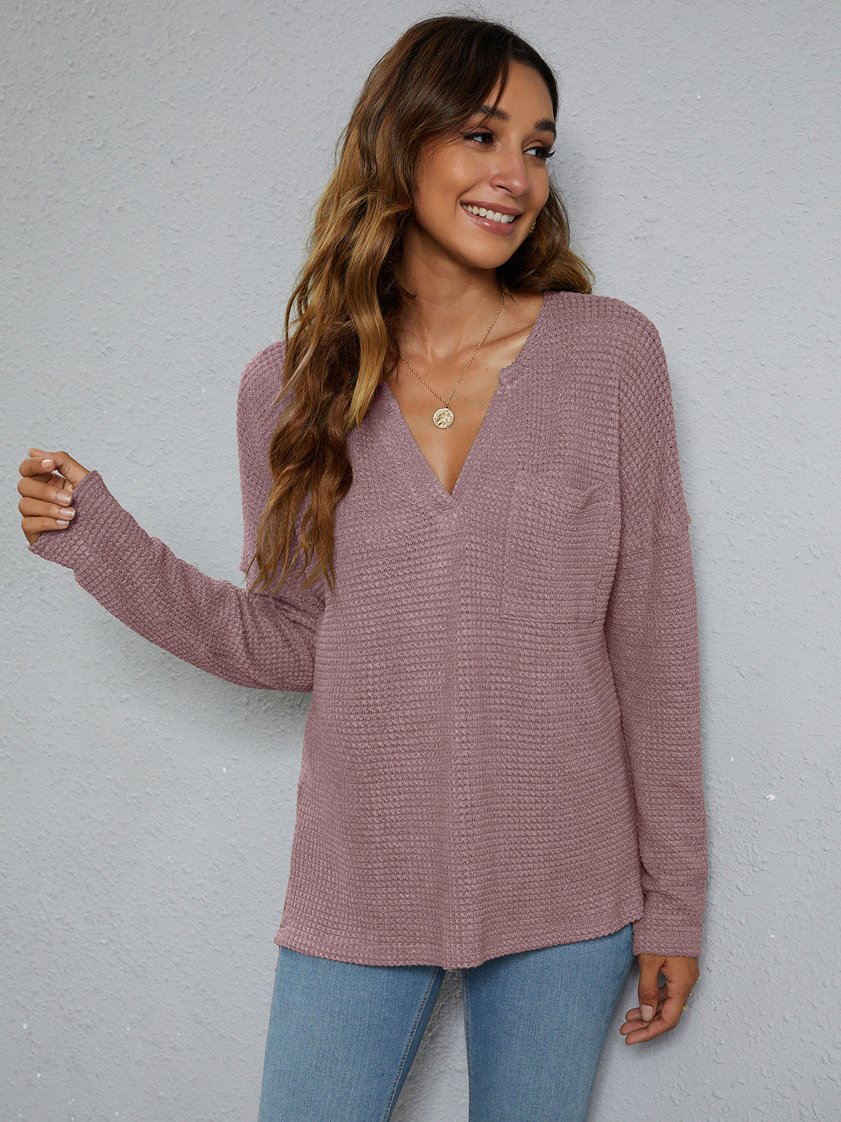 *APP EXCLUSIVE* Dropped Shoulder High-Low Waffle-Knit Top