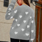 Heart Pattern Lantern Sleeve Round Neck Tunic Sweater