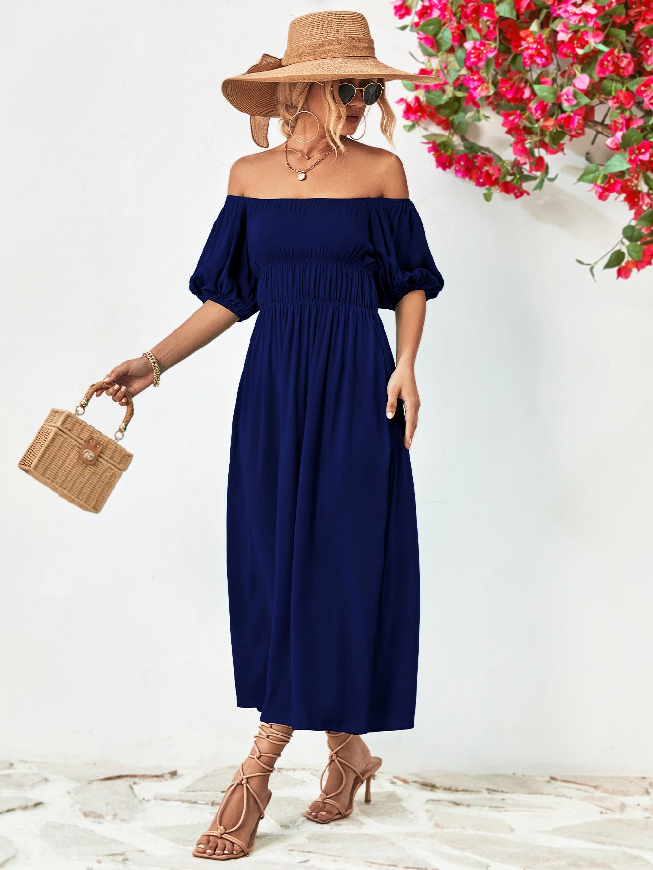 *APP EXCLUSIVE* Off-Shoulder Balloon Sleeve Midi Dress