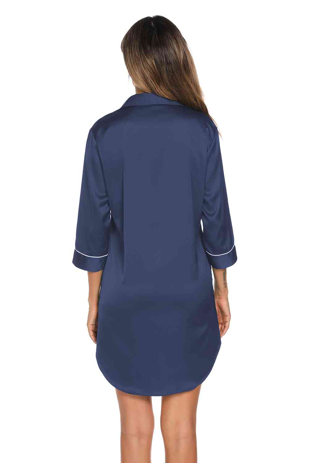 *APP EXCLUSIVE*  Button Up Collared Neck Night Dress with Pocket
