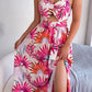 *APP EXCLUSIVE* Botanical Print Tied Backless Cutout Slit Dress