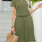 *APP EXCLUSIVE* Round Neck Short Sleeve Slit Dress with Pockets
