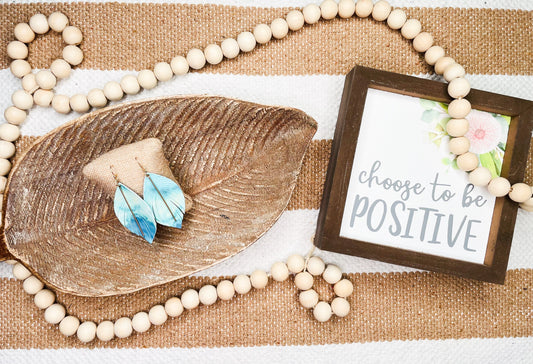Teal Feather Earrings with Gold Bar