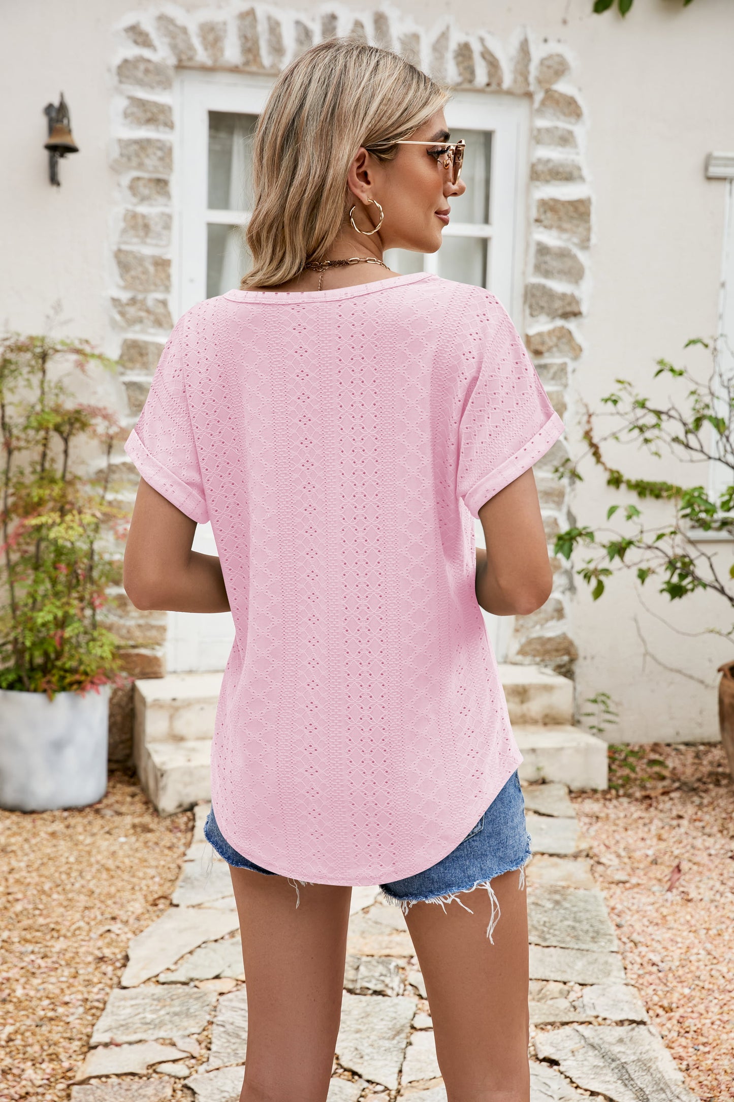 * APP EXCLUSIVE* Eyelet Short Sleeve Top