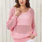 * APP EXCLUSIVE* Openwork Round Neck Dropped Shoulder Knit Top