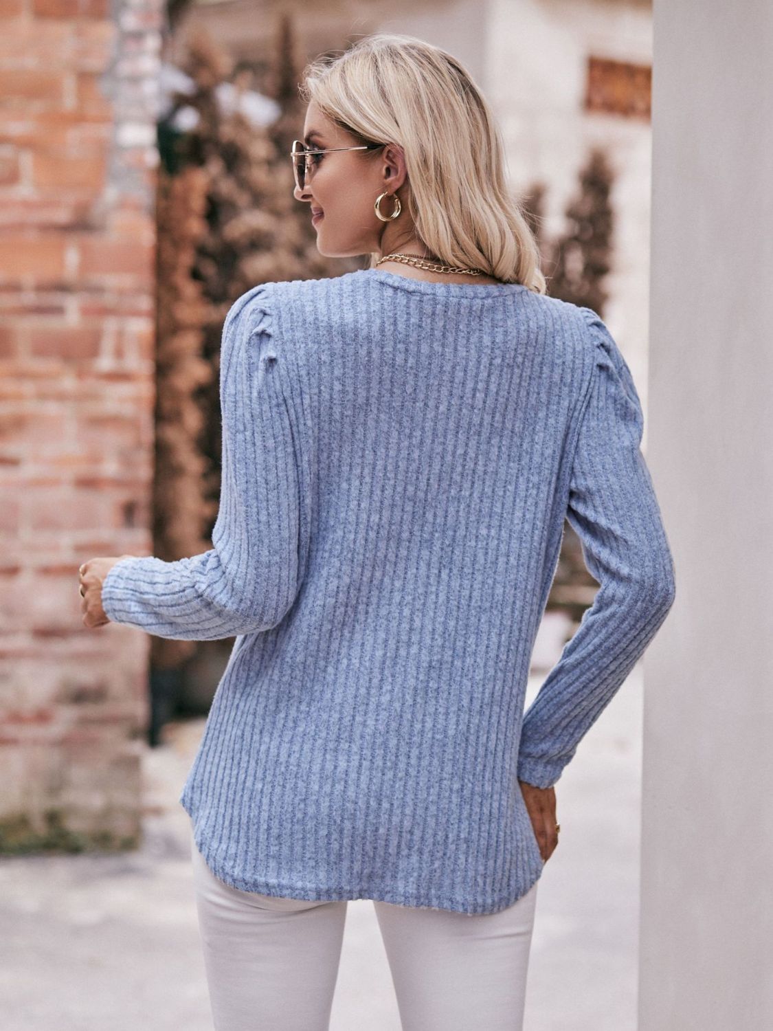 *APP EXCLUSIVE* Puff Sleeve Ribbed Top