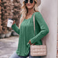 Pleated Detail Curved Hem Long Sleeve Top