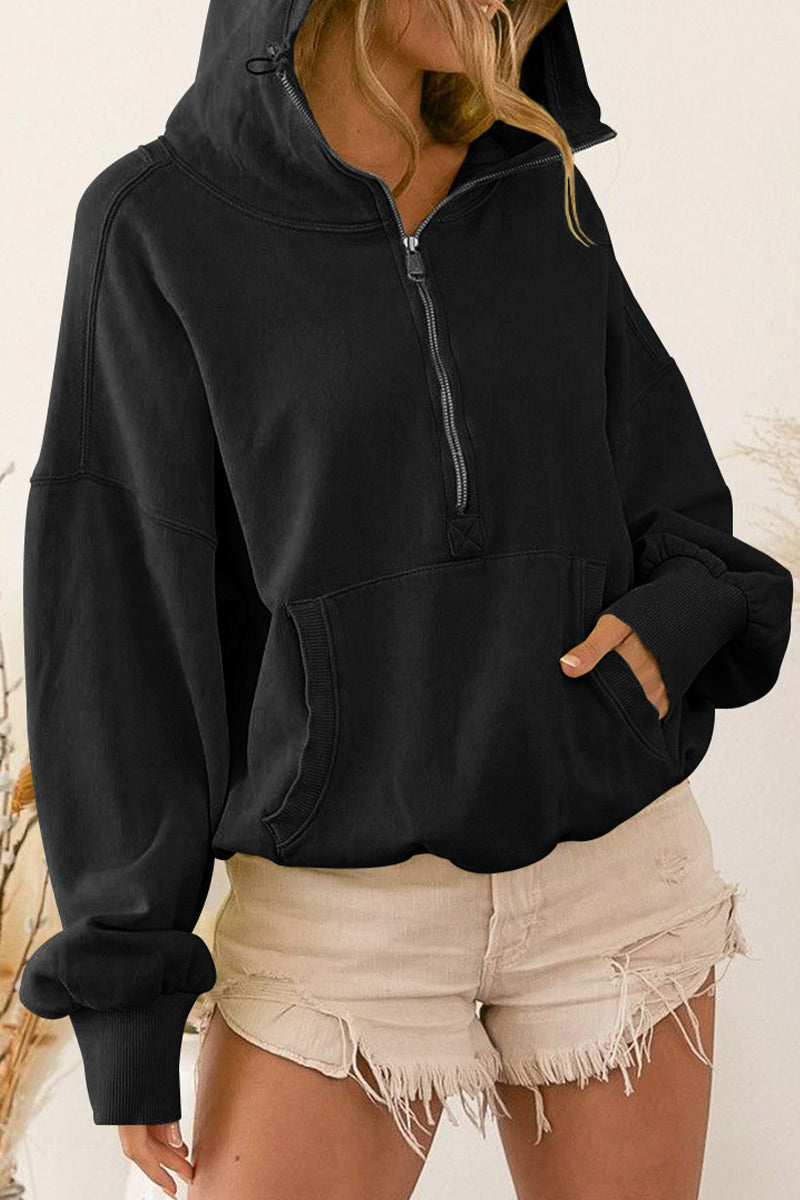 * APP EXCLUSIVE* Zip-Up Dropped Shoulder Hoodie