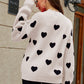 Heart Pattern Lantern Sleeve Round Neck Tunic Sweater