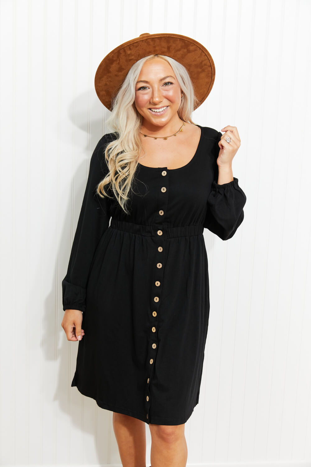 *App Exclusive* Scoop Neck Empire Waist Long Sleeve Mini Dress
