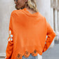 *App Exclusive* Flower Distressed Ribbed Trim Sweater