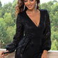*APP EXCLUSIVE* Sequin Tie Waist Long Sleeve Romper