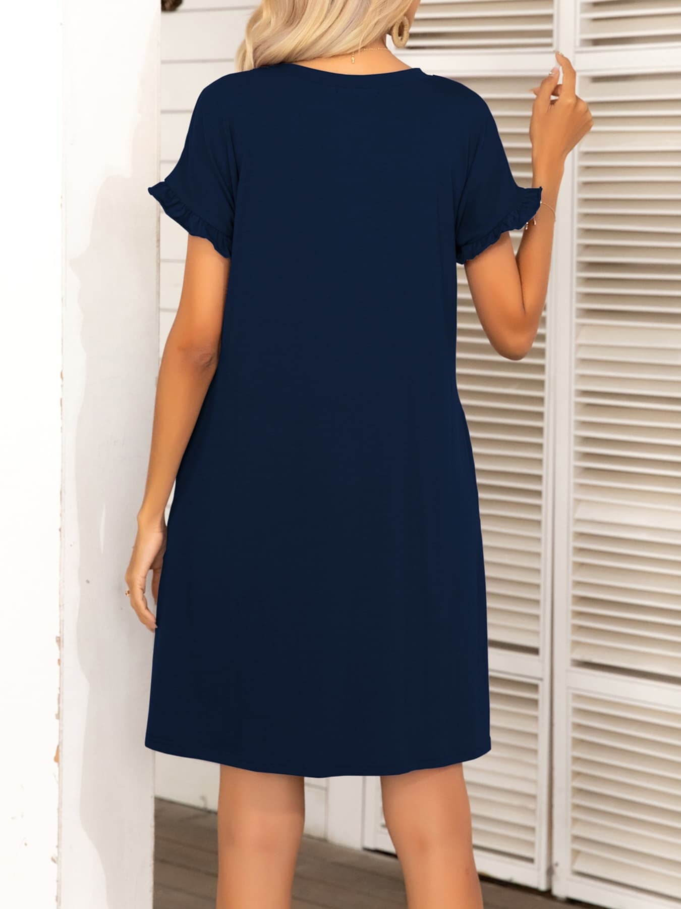 *APP EXCLUSIVE* Round Neck Flounce Sleeve Dress with Pockets