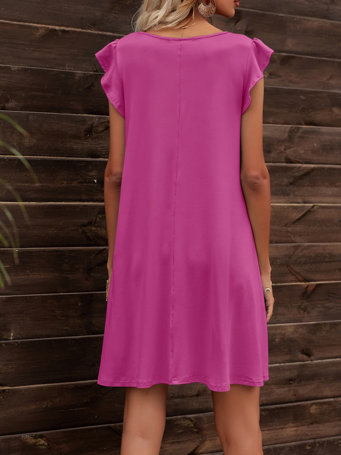 *APP EXCLUSIVE* Round Neck Flutter Sleeve Dress with Pockets