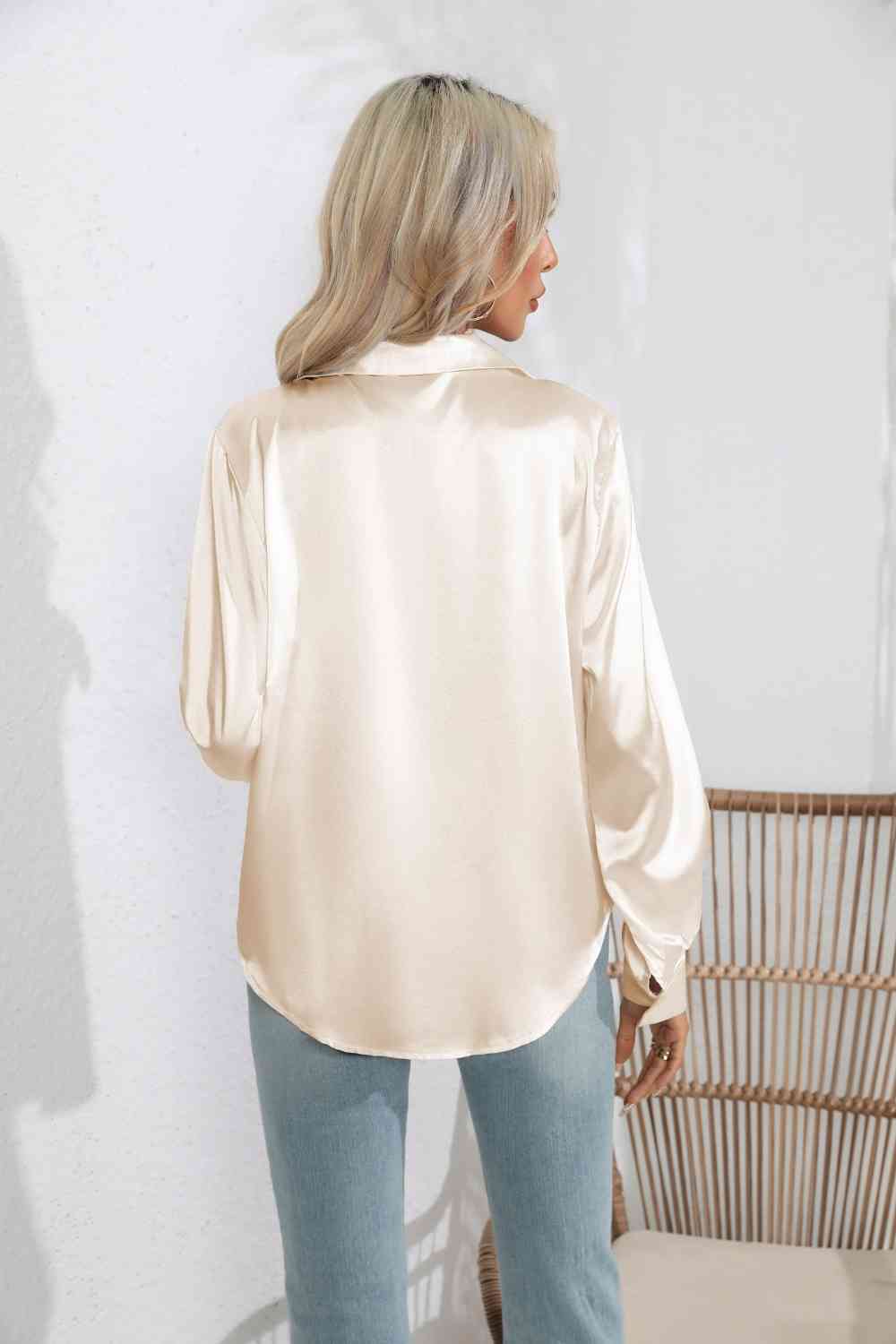 *APP EXCLUSIVE*  Satin Button Up Long Sleeve Shirt