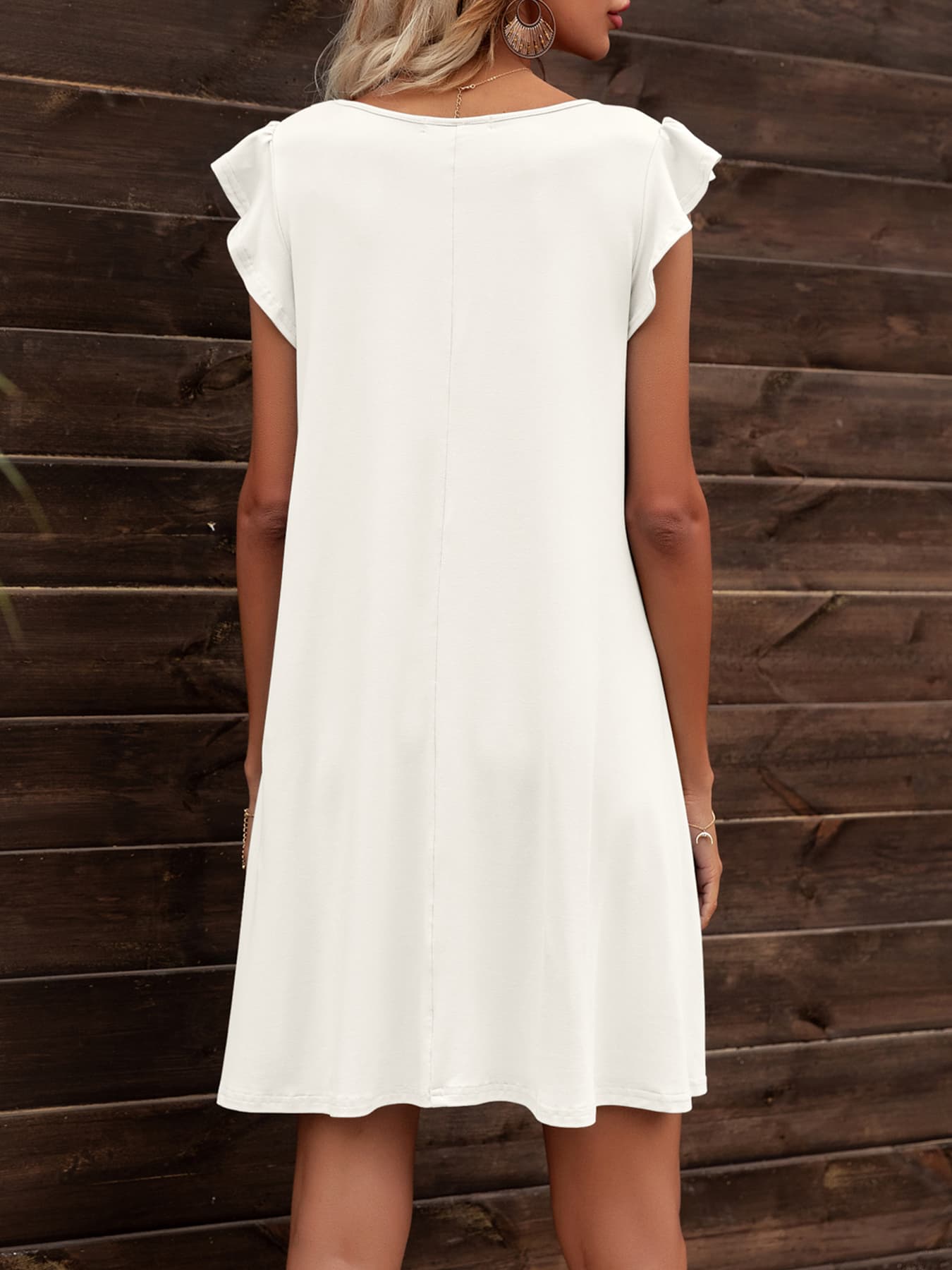 *APP EXCLUSIVE* Round Neck Flutter Sleeve Dress with Pockets