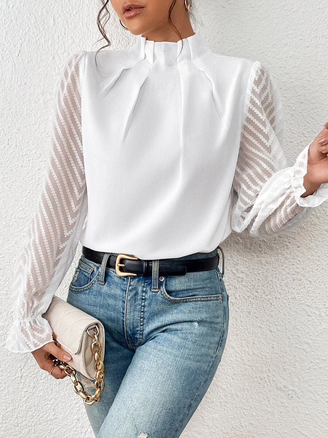 *APP EXCLUSIVE*Sheer Chevron Sleeve Blouse