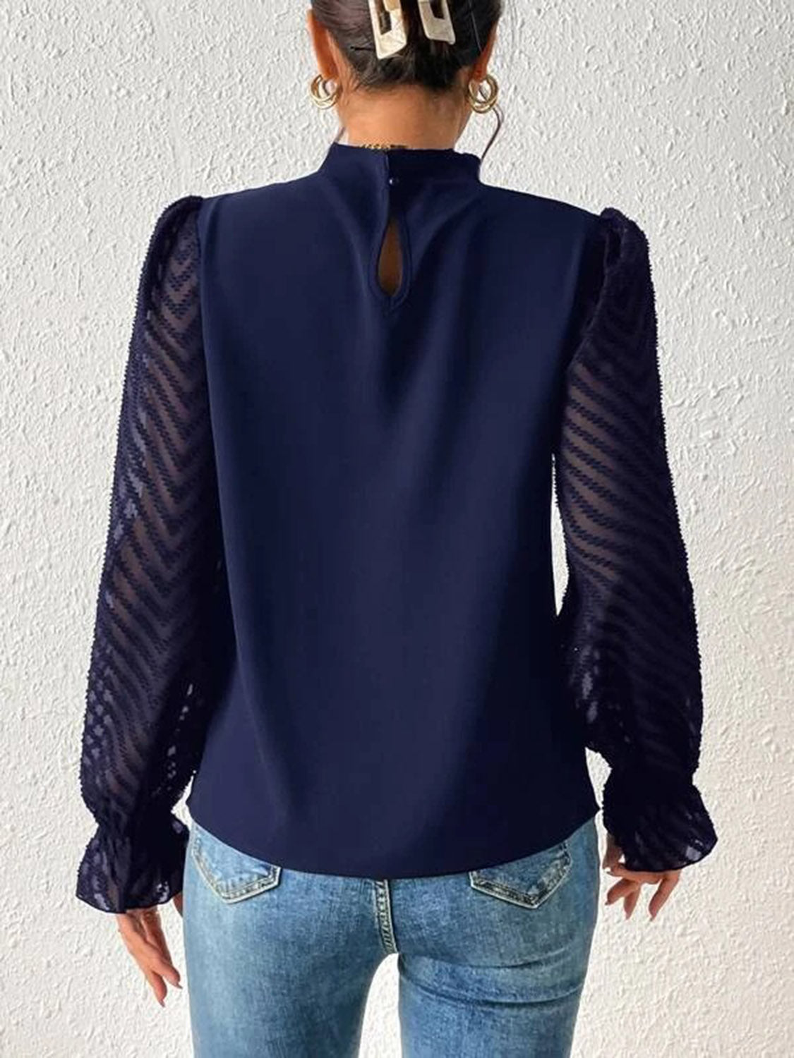 *APP EXCLUSIVE*Sheer Chevron Sleeve Blouse