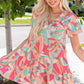 *APP EXCLUSIVE* Multicolored Tie Neck Short Sleeve Tiered Dress