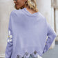 *App Exclusive* Flower Distressed Ribbed Trim Sweater