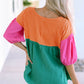 *APP EXCLUSIVE* Colorblock Vneck Babydoll Blouse